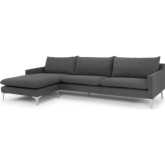 Anders Sectional Sofa w/ Left Chaise in Slate Grey Fabric on Brushed Stainless Legs